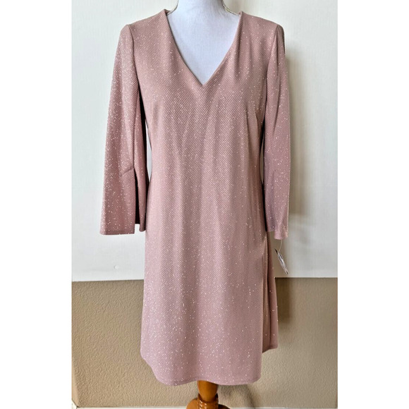 NWT Taylor Neiman Marcus Women's Blush Pink Sparkle Sz 10 Dress Flutter Sleeve - Picture 1 of 12